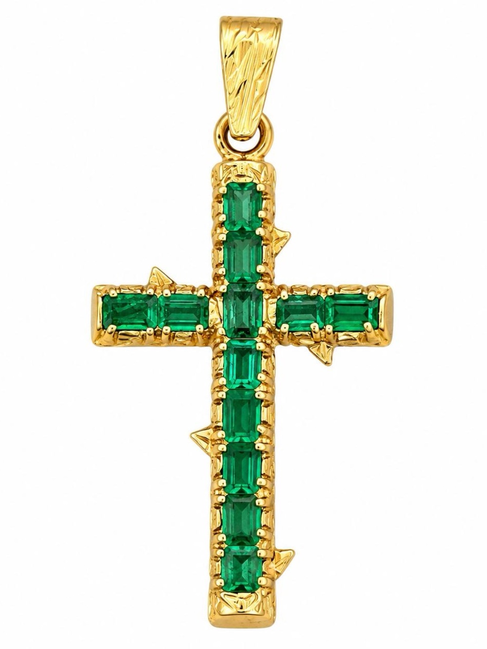 18K Real Solid Gold Colombian Emerald Cross Pendant